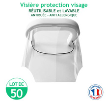 Lot de 50 Visières protection visage - réutilisables et lavables - antibuée – anti Allergique