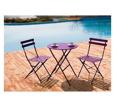 Set bistrot 2 personnes - Table ronde 60 cm + 2 chaises - Acier  thermolaqué - Fuschia - HIENO
