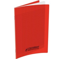 Cahier 140 pages seyès 90 g  couverture polypropylène rouge  format 17 x 22 cm conquerant