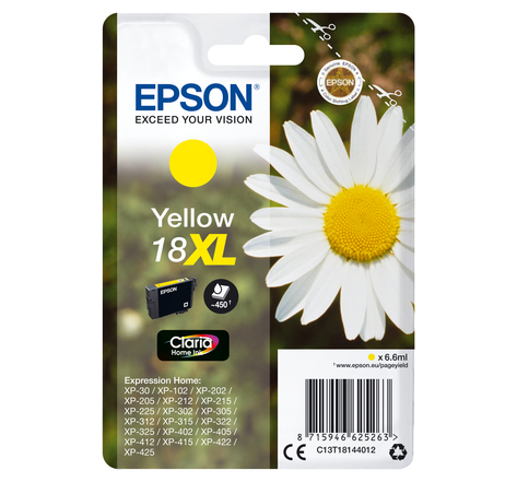 EPSON 1-PACK YELLOW 18XL CLARIA HOME INK 18XL cartouche encre jaune haute capacite 6.6ml 450 pages 1-pack RF-AM blister
