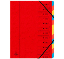 Trieur agrafé 24 x 32 cm avec élastiques 12 compartiments rouge exacompta