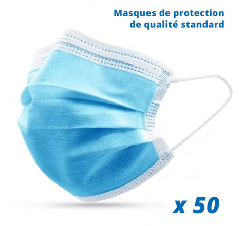 Lot de 50 masques de protection - Non médicaux - Type I - CE EN14683