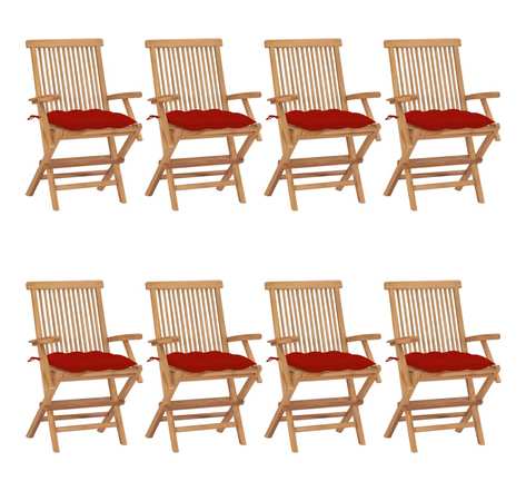 Vidaxl chaises de jardin avec coussins rouge 8 pcs bois de teck massif