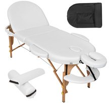 Tectake Table de massage pliante 3 zones bois 10 cm d'épaisseur ovale + rouleaux - blanc