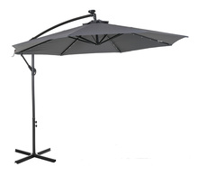 Parasol déporté octogonal parasol LED inclinable manivelle piètement acier dim. Ø 3 x 2,6H m gris