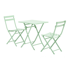 Salon de jardin bistro pliable - table carrée dim. 60l x 60l x 71h cm avec 2 chaises - métal thermolaqué vert d'eau