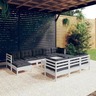vidaXL Salon de jardin 11 Pièces avec coussins blanc bois de pin solide