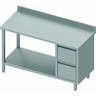 Table inox adossée professionnelle avec 2 tiroirs & etagère - gamme 800 - stalgast - 900x800 x800xmm