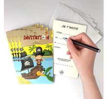 Lot 5 cartes "invitation" pirate garçon déguisé +5 enveloppes blanches 9x14cm