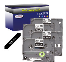 4 x Rubans pour étiquettes laminées générique Brother Tze-335 pour étiqueteuses P-touch - Texte blanc sur fond noir - T3AZUR