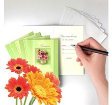 Lot 5 cartes "invitation" bouquet fleurs roses avec 5 enveloppes blanches 9x14cm