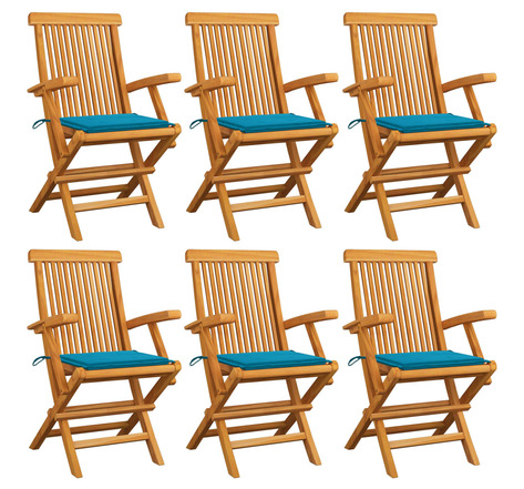 Vidaxl chaises de jardin avec coussins bleu 6 pcs bois de teck massif