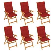 Vidaxl chaises de jardin 6 pcs avec coussins rouge bois de teck massif