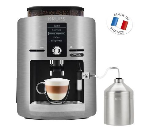 Krups yy3069fd machine à café automatique avec broyeur à grains espresseria avec pot à lait - ecran lcd - pression 15 bars - grise