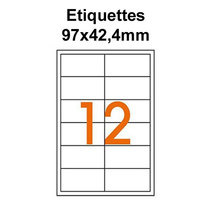 Étiquettes adhésives, 97x42,4mm, (12étiquettes/feuille) - blanc - 20 feuilles -t3azur