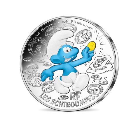 Monnaie de 10 Euro Argent colorisée Schtroumpf financier
