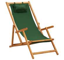 vidaXL Chaise pliable de plage Bois d'eucalyptus solide et tissu Vert