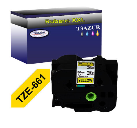 Ruban pour étiquettes laminées générique Brother Tze-661 pour étiqueteuses P-touch - Texte noir sur fond jaune