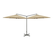 Vidaxl parasol double avec mât en acier taupe 600 cm