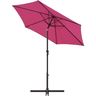 Parasol droit rond diam 2,5 m - inclinable & avec manivelle - Mât aluminium et toile polyester 160g - Rose