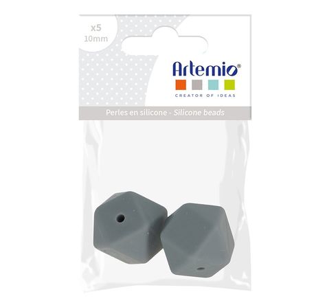2 perles silicone hexagonales - 17 mm - gris