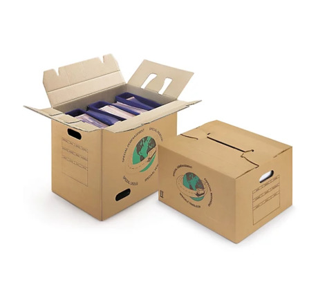 Caisse carton de déménagement double cannelure avec poignées et montage rapide raja 44x34x48 cm (lot de 20)