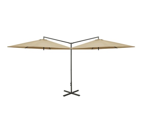 Vidaxl parasol double avec mât en acier taupe 600 cm