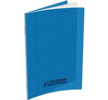 Cahier 32 pages seyès 90 g  couverture polypropylène bleu  format 17 x 22 cm  CONQUERANT