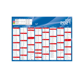 Panneau cartonné calendrier scolaire 2020-2021 - 14 mois - bleu