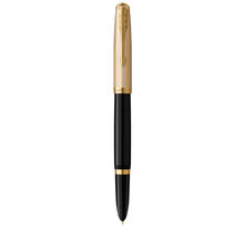 Parker 51 deluxe stylo plume  corps résine noire + capuchon plaqué or  plume moyenne 18k  coffret cadeau