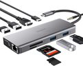 Ovegna PL001 : Hub USBC 11 en 1, Aluminium Alloy Abs, Adaptateur USBC vers HDMI 4K, VGA, PD 100W, 4 Ports USB 3/2, Lecteur Carte SD/Micro SD, RJ45, pour Tablet, MacBook/Air, Laptop