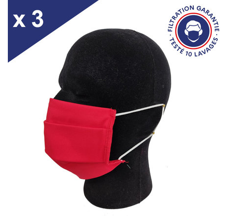 Masque Tissu Lavable x10 Rouge Lot de 3