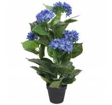 Vidaxl plante hortensia artificielle avec pot 60 cm bleu