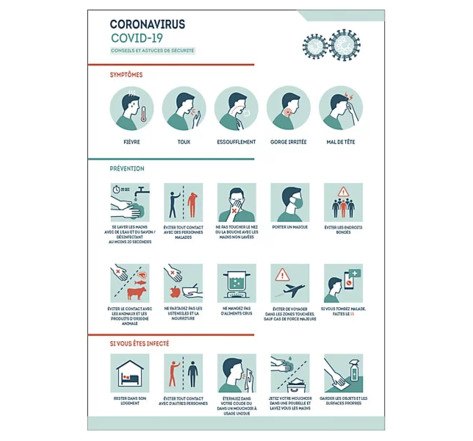 Panneau conseils de sécurité Coronavirus Covid-19 polystyrène