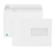 Lot de 500: enveloppe commerciale blanche recyclée auto-adhésive avec fenêtre 80g/m² la couronne 162x229 mm