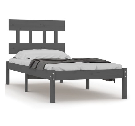 Vidaxl cadre de lit gris bois massif 75x190 cm petit simple