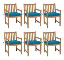 Vidaxl chaises de jardin 6 pcs avec coussins bleu clair teck solide