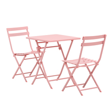 Salon de jardin bistro pliable - table carrée dim. 60l x 60l x 71h cm avec 2 chaises - métal thermolaqué rose
