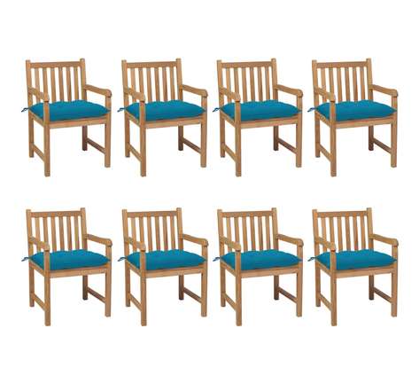 Vidaxl chaises de jardin 8 pièces avec coussins bleu clair teck solide