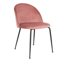 Chaise de salle à manger en velours rose avec pieds noirs