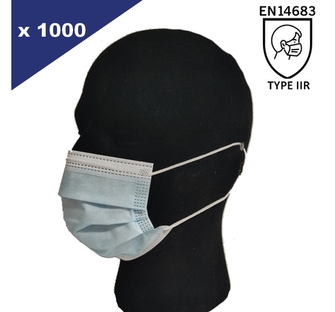 Lot de 1000 Masques chirurgicaux Bleu Type IIR EN14683 - 20 boites de 50 masques
