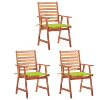 Vidaxl chaises à dîner d'extérieur 3 pcs avec coussins acacia massif
