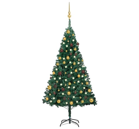 vidaXL Arbre de Noël artificiel pré-éclairé et boules vert 150 cm PVC