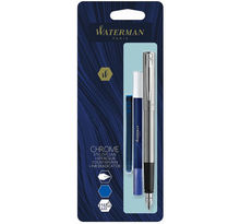 Waterman graduate allure stylo plume, chrome, plume fine, cartouche encre bleue, effaceur-réécriveur, blister