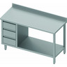 Table inox avec 3 tiroirs a gauche & etagère - gamme 600 - stalgast -  - inox1400x600 x600xmm