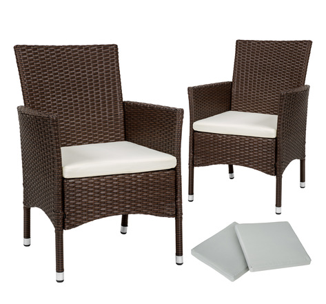 Tectake Lot de 2 fauteuils de jardin acier avec 2 sets de housses - noir/marron