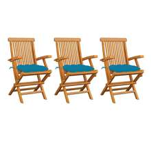 Vidaxl chaises de jardin avec coussins bleu clair 3 pcs teck massif