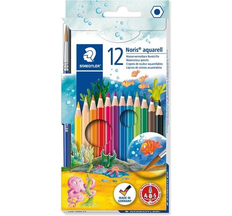 Boîte de 12 crayons de couleur aquarellables Noris Couleur + 1 pinceau Staedtler