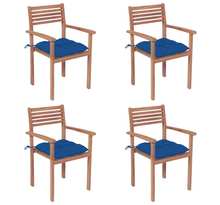 Vidaxl chaises de jardin 4 pcs avec coussins bleu bois de teck solide