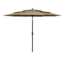 Vidaxl parasol à 3 niveaux avec mât en aluminium taupe 3 m